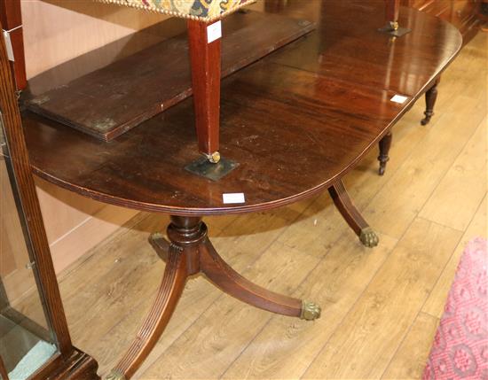 A mahogany twin pillar table, with one leaf, W.160cm